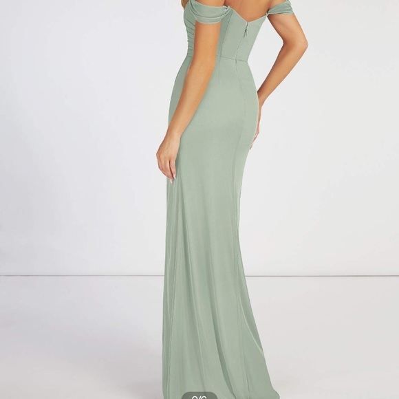 Azazie Dusty Sage Ruched Off-Shoulder Bridesmaid Gown - Picture 2 of 3